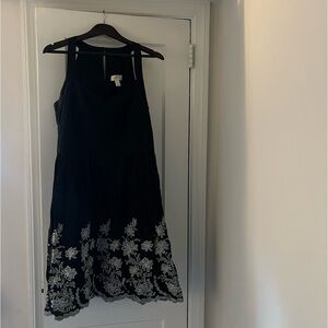 LOFT Black Dress with White Floral Embroidery